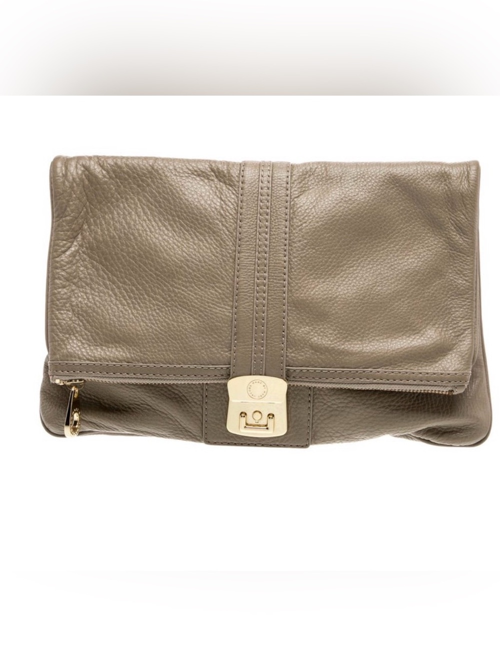 Marc by Marc Jacobs Taupe Leather Fold Over Clutch Bag Gold Hardware OS